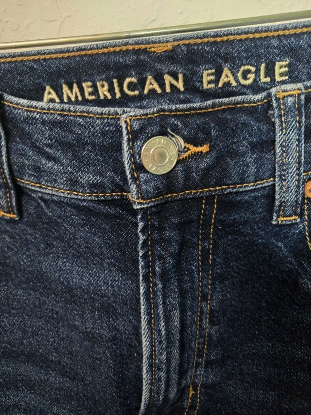 American Eagle Super High Rise Straight Stretch Cuffed Denim Jeans Size 4 - Picture 8 of 14